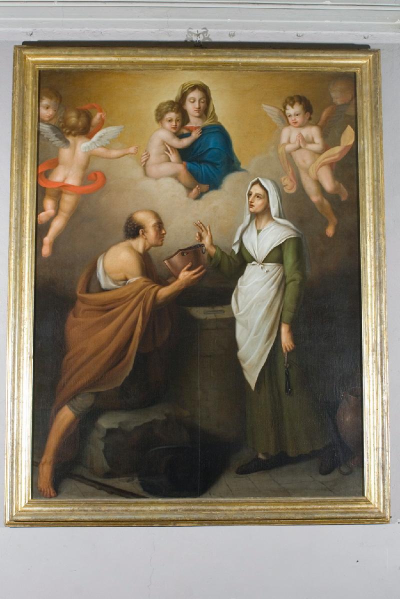 34-Bottega italiana sec. XIX, Dipinto con Santa Zita al pozzo e la Vergine in alto-beweb